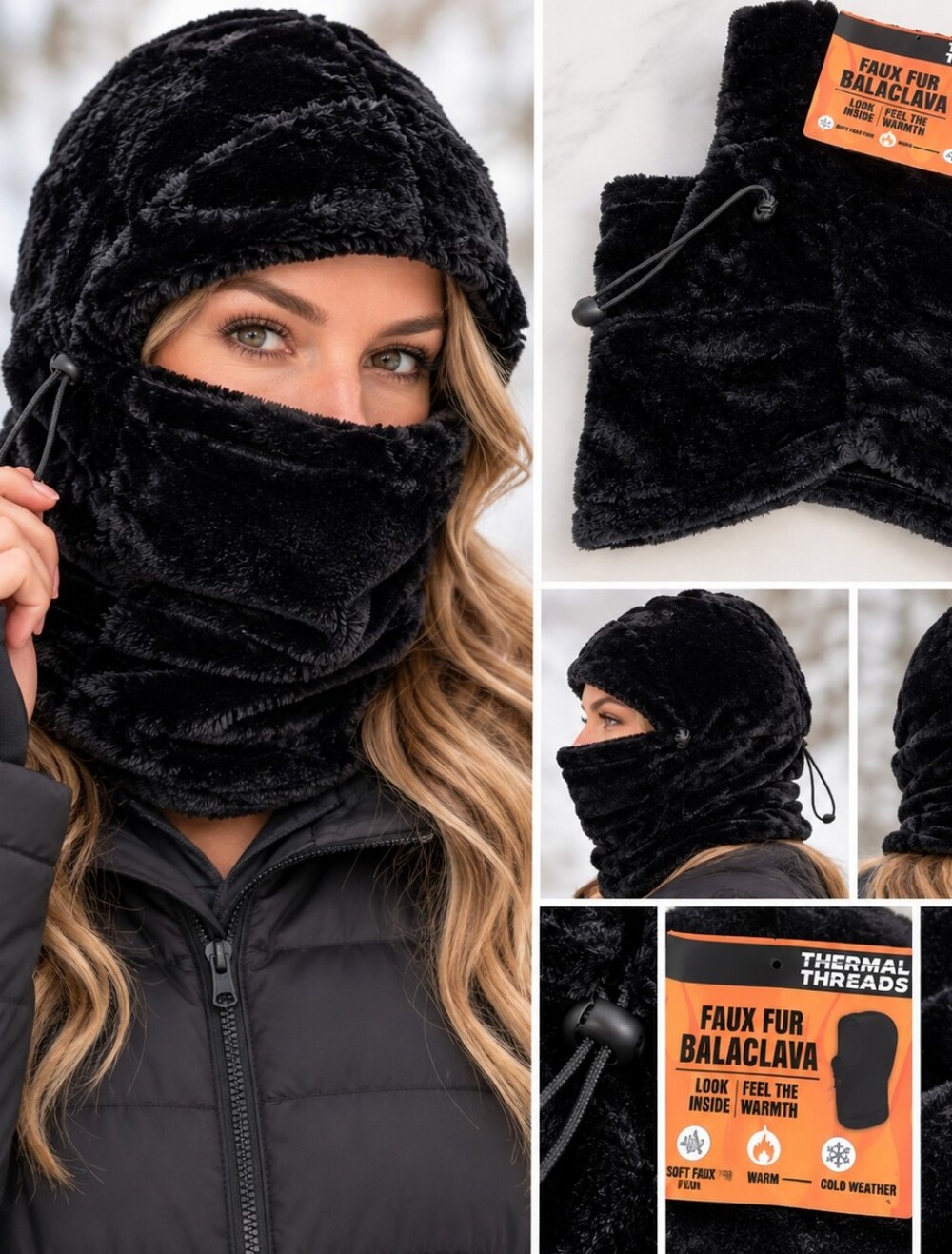 Thermal Threads Faux Fur Balaclava in Black